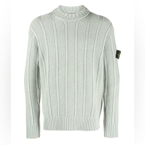 STONE ISLAND PURE WOOL REVERSE STITCH KNIT CREWNECK IN SAGE - Picture 7 of 16